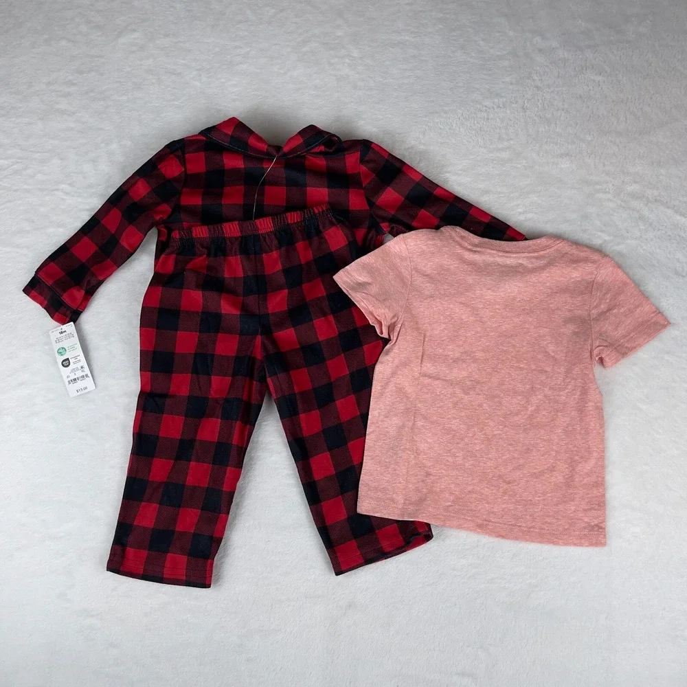 Lot‎ of 2 Carter's T-Shirt & Pajama Set Girls 18M Just One You Red Buffalo Plaid